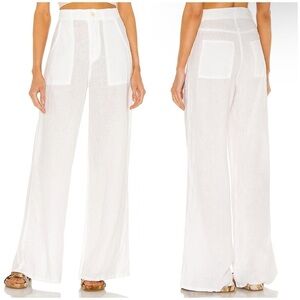 Enza Costa Linen High Waist Wide Leg Pant in White